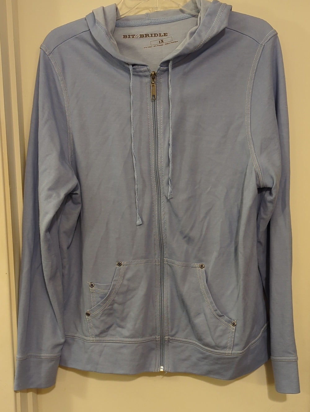 Bit & Bridle Soft Light Blue Hooded Zip-Up Jacket